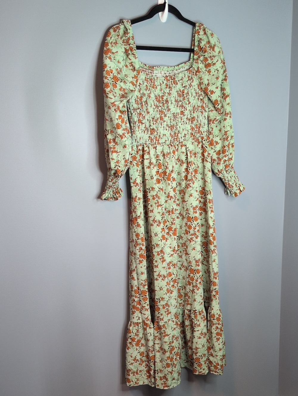 SHEIN Floral Puff-Sleeve Maxi Dress in Mint and Rust Size M 6